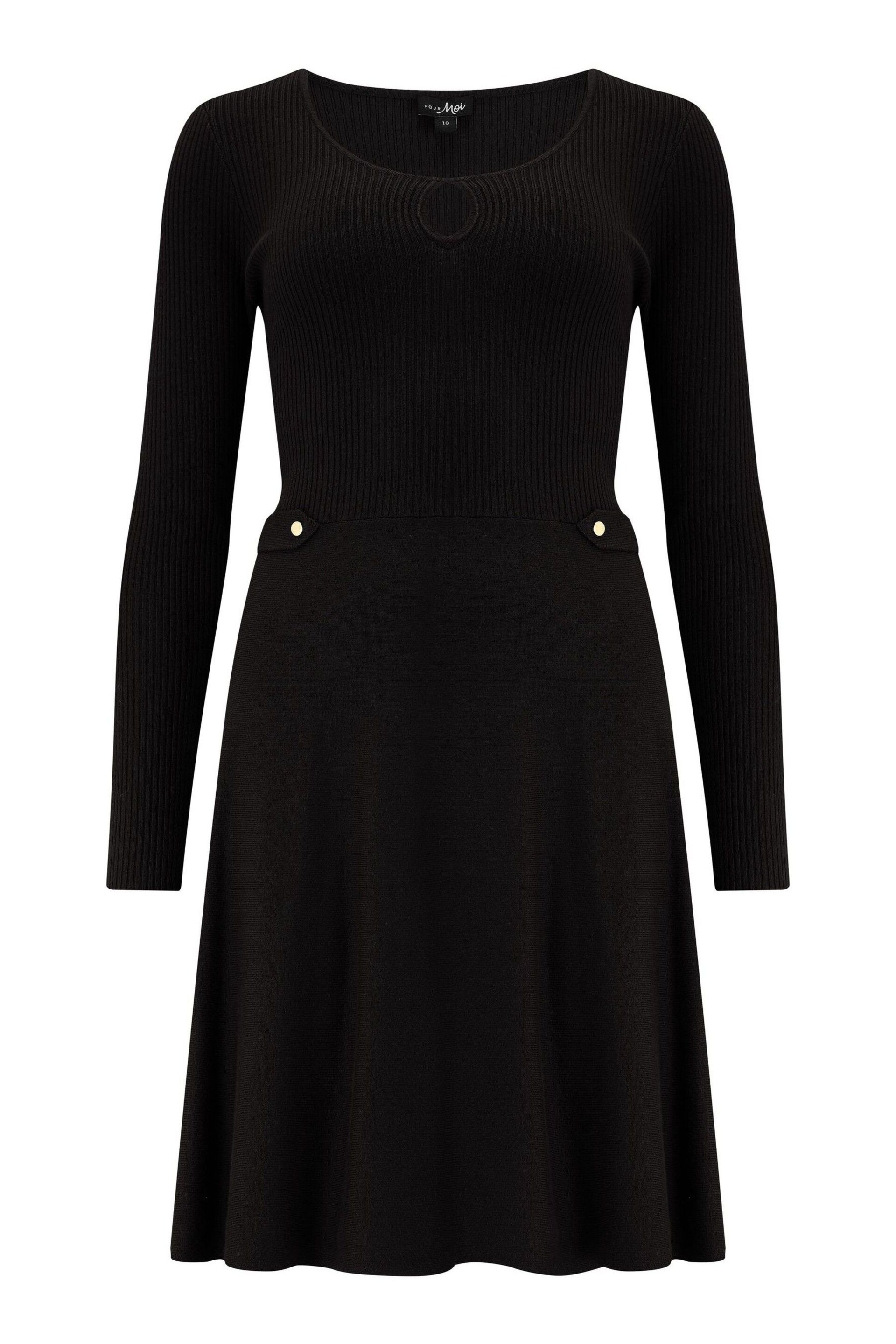 Pour Moi Black Helen Knit Skater Skirt Dress with LENZING™ ECOVERO™ Viscose - Image 3 of 4