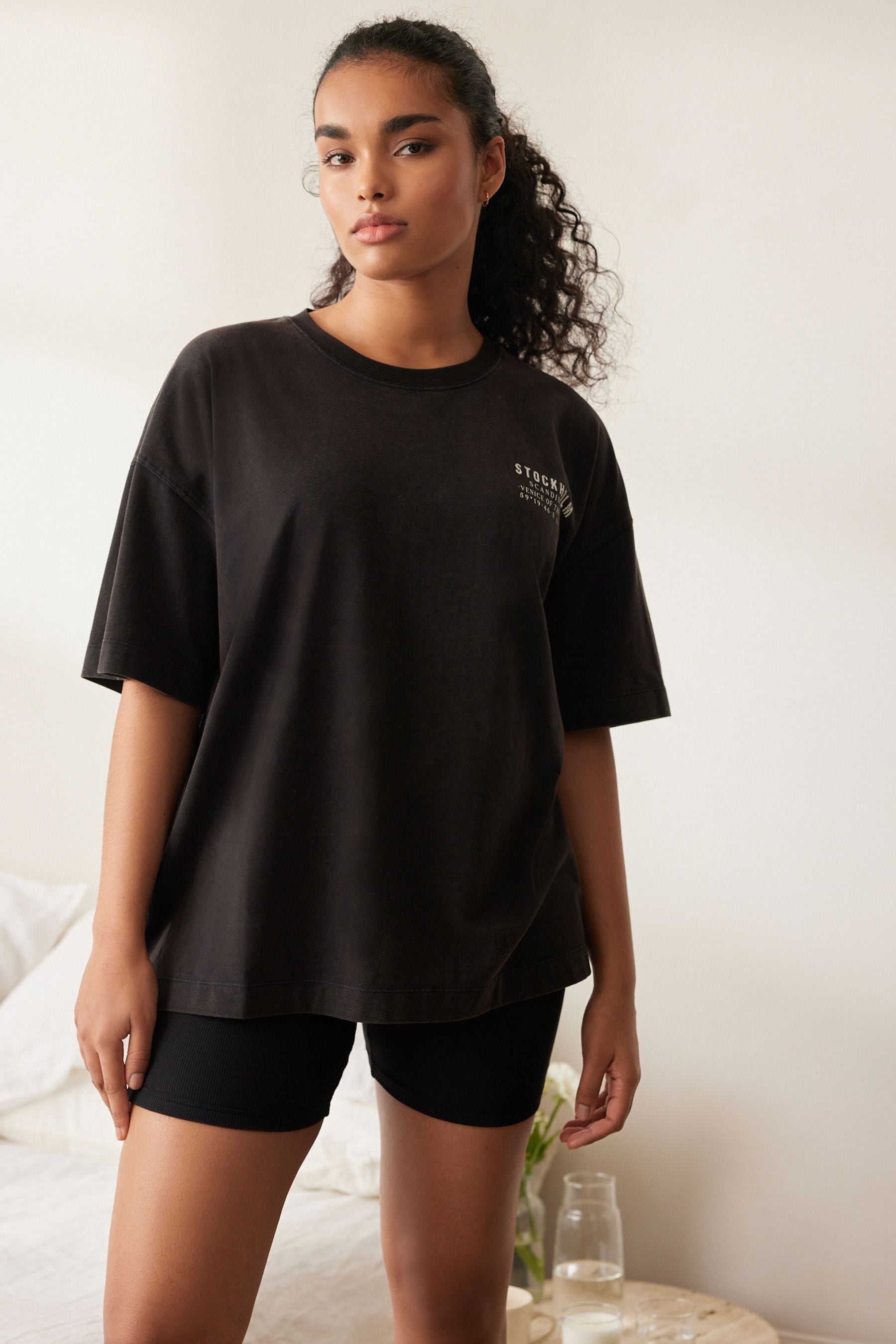 Buy Black White San Francisco Cycling Shorts Pyjamas from Next Luxembourg