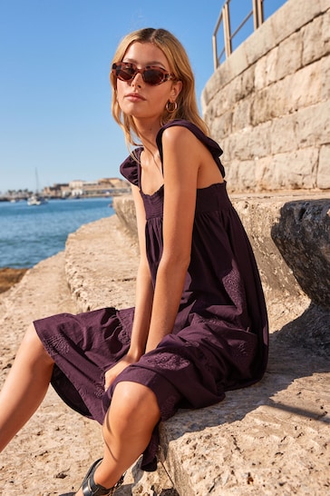 Purple Embroidered Jersey Midi Dress