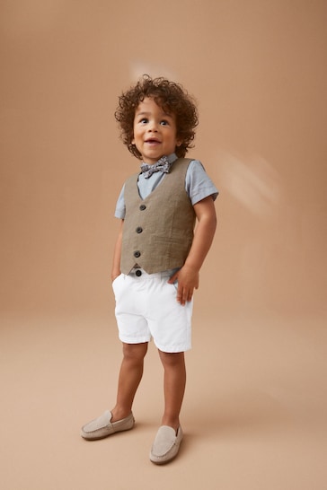 Tan Brown Waistcoat, Shirt, Short & Bow Tie Set (3mths-9yrs)