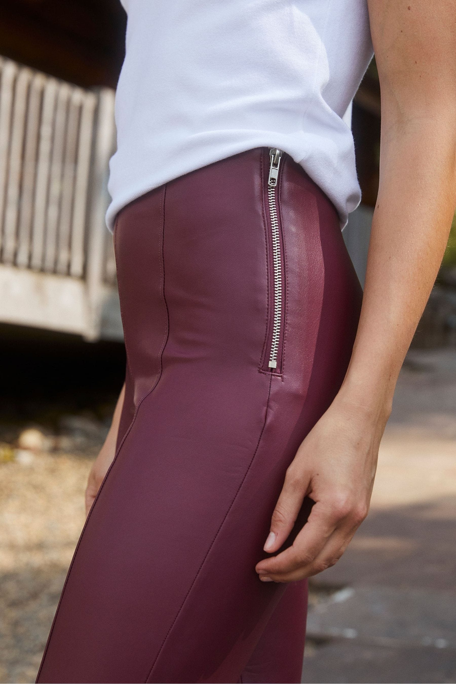 Red faux leggings shop