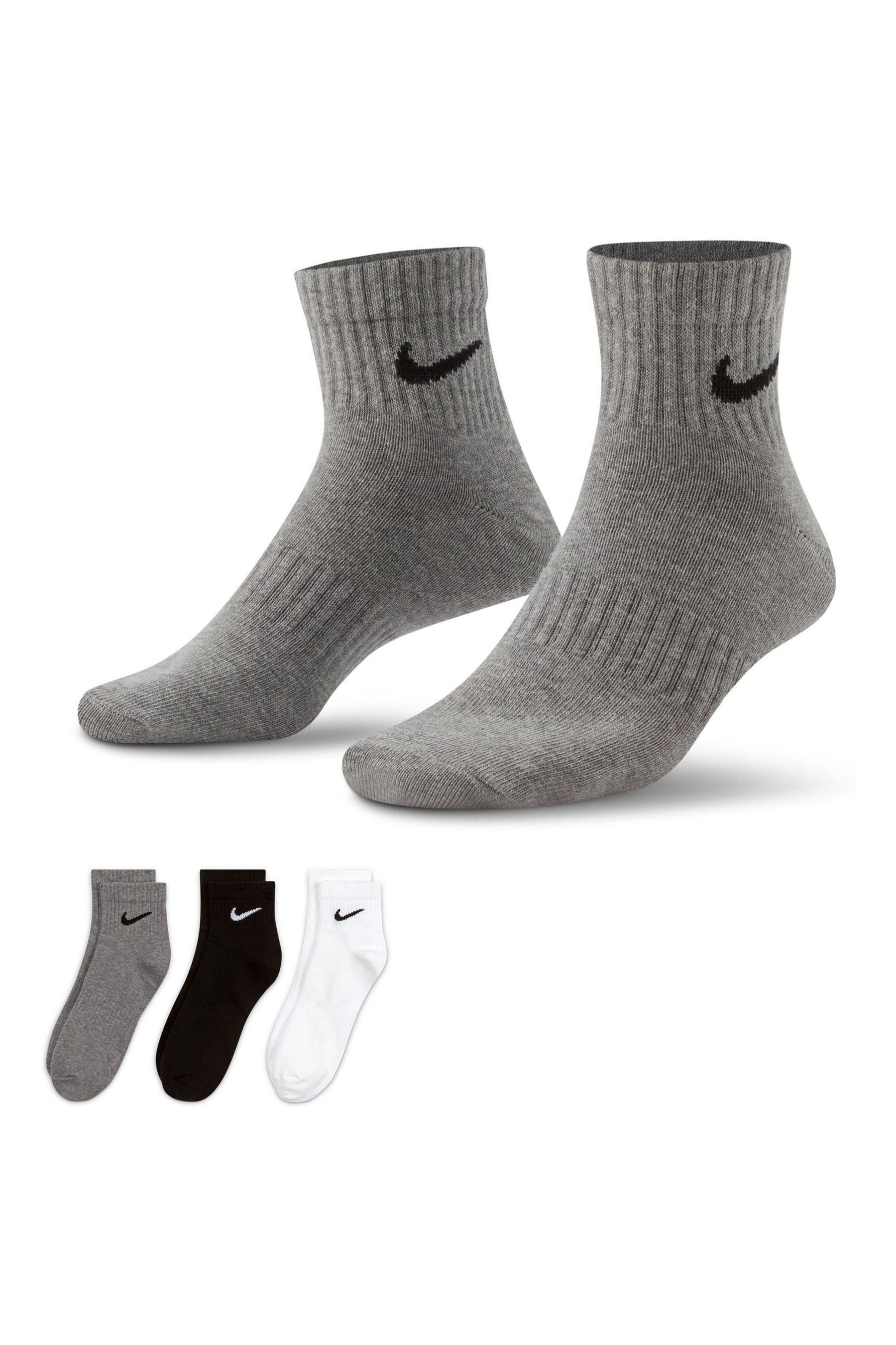 Buy Nike White/Black Lightweight Cushioned Ankle Socks 3pk from the ...