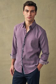 Purple Regular Fit Textured Trimmed Double Collar Shirt - Image 1 of 7