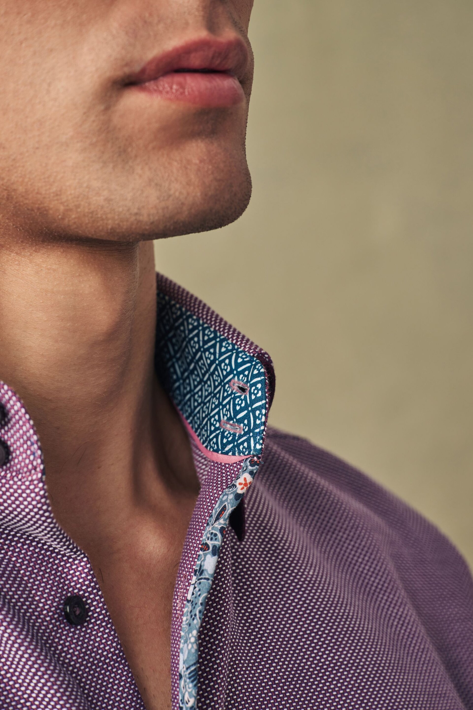 Purple Regular Fit Textured Trimmed Double Collar Shirt - Image 4 of 7