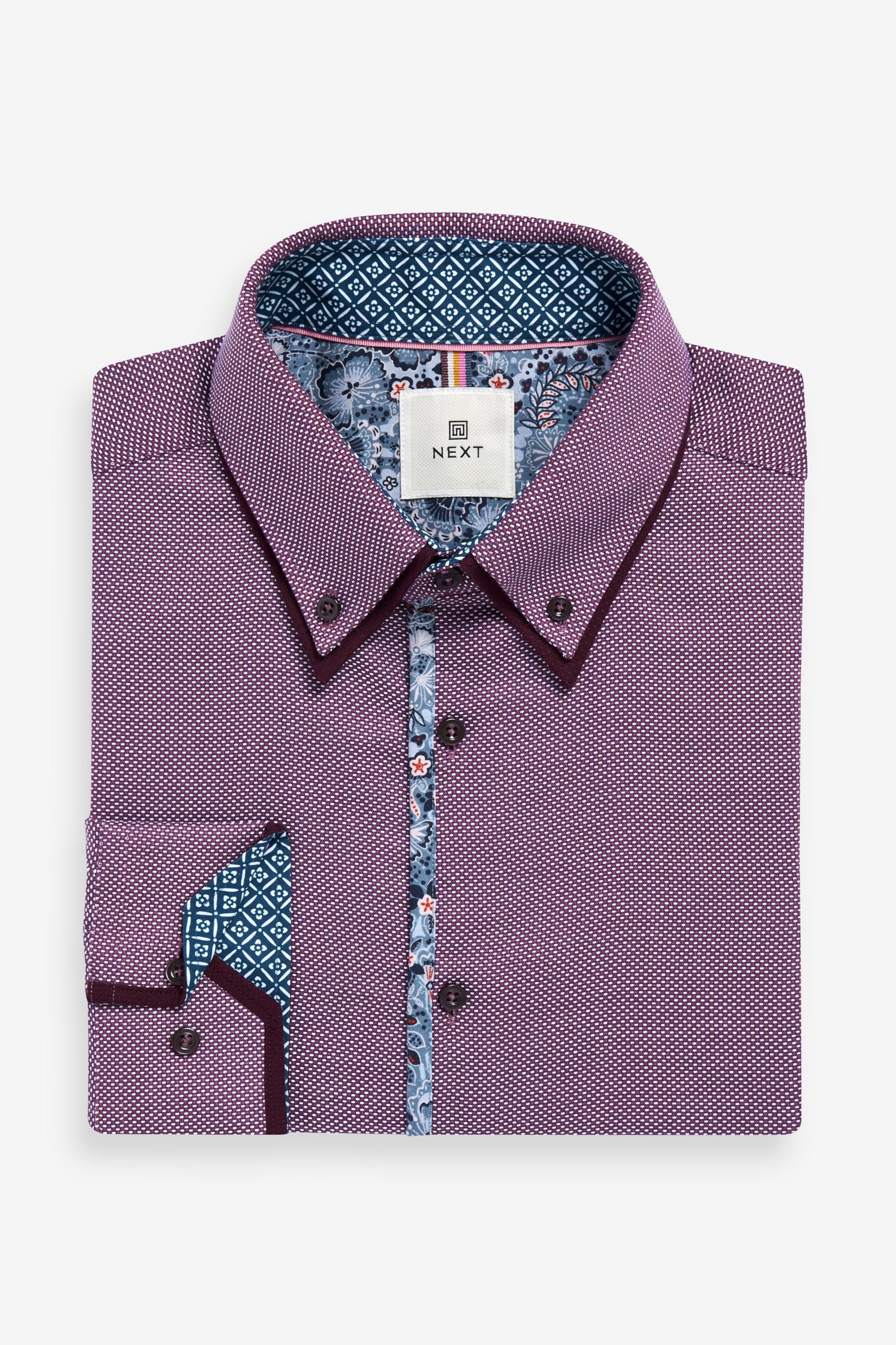 Purple Regular Fit Textured Trimmed Double Collar Shirt - Image 6 of 7