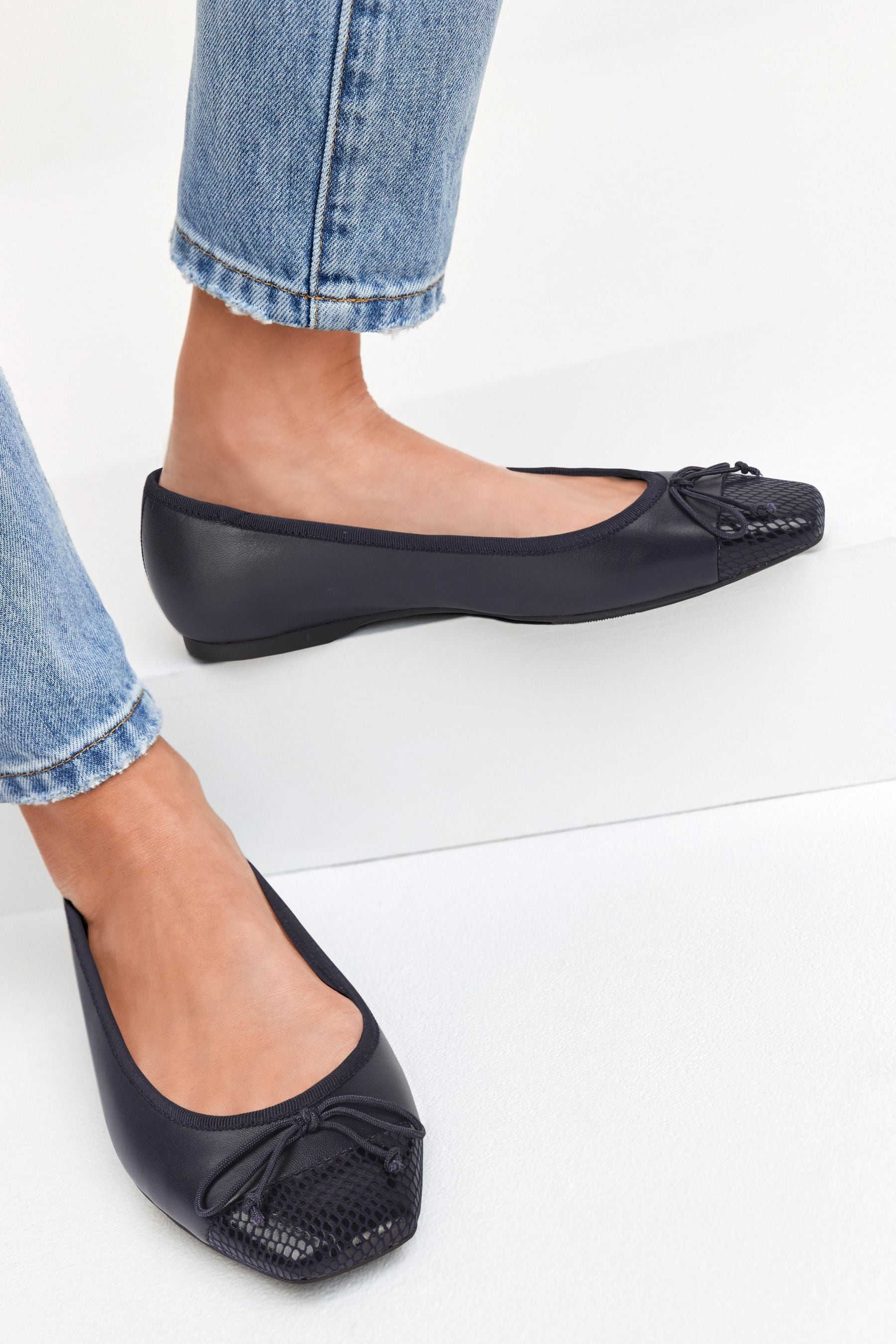 Buy Navy Forever Comfort Leather Square Toe Ballerina Forever Comfort Shoes from Next Luxembourg