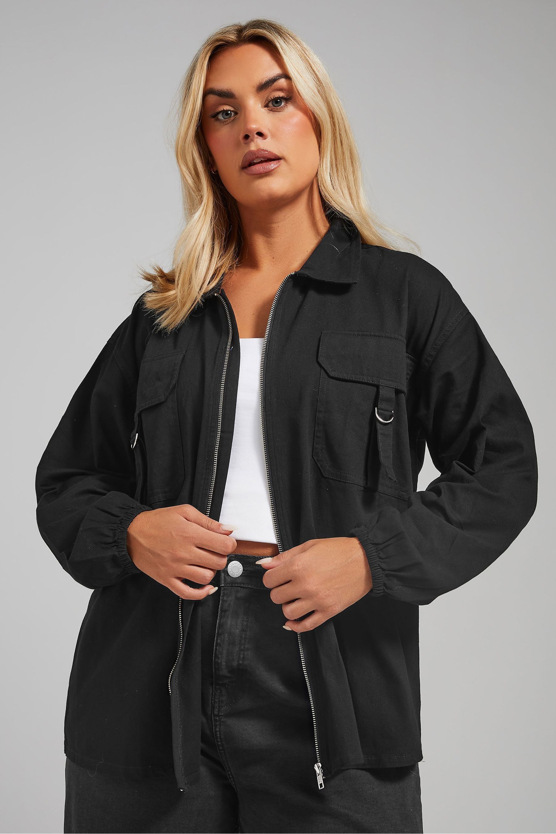 Buy Yours Curve Black 100 Cotton Limited Utility Bomber Jacket from the Next UK online shop