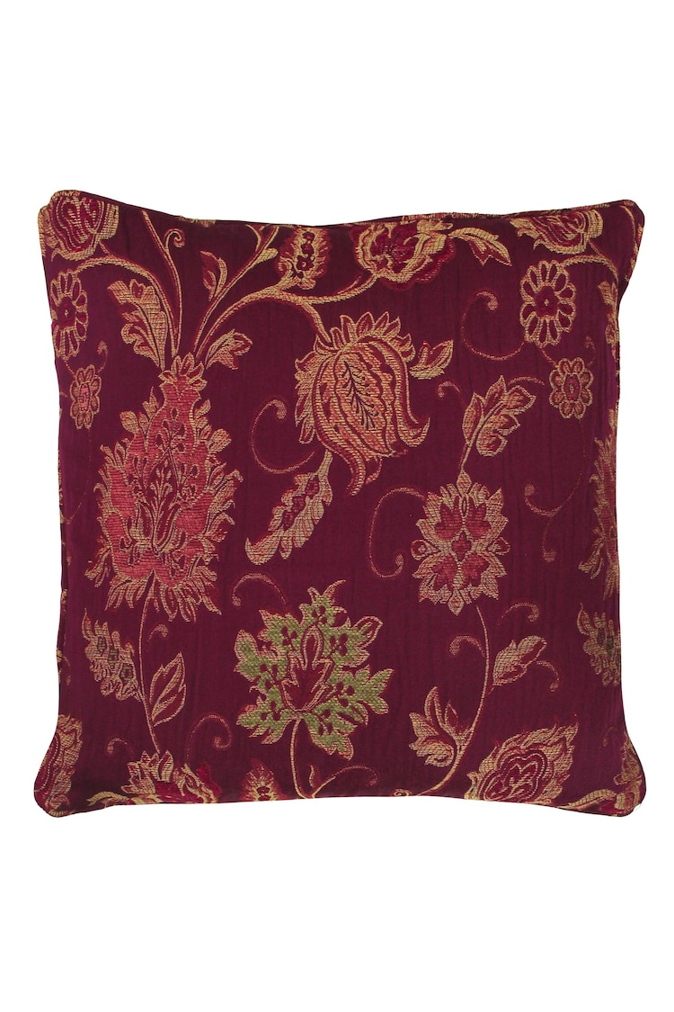 Riva Paoletti Burgundy Red Zurich Floral Jacquard Feather Cushion - Image 2 of 4