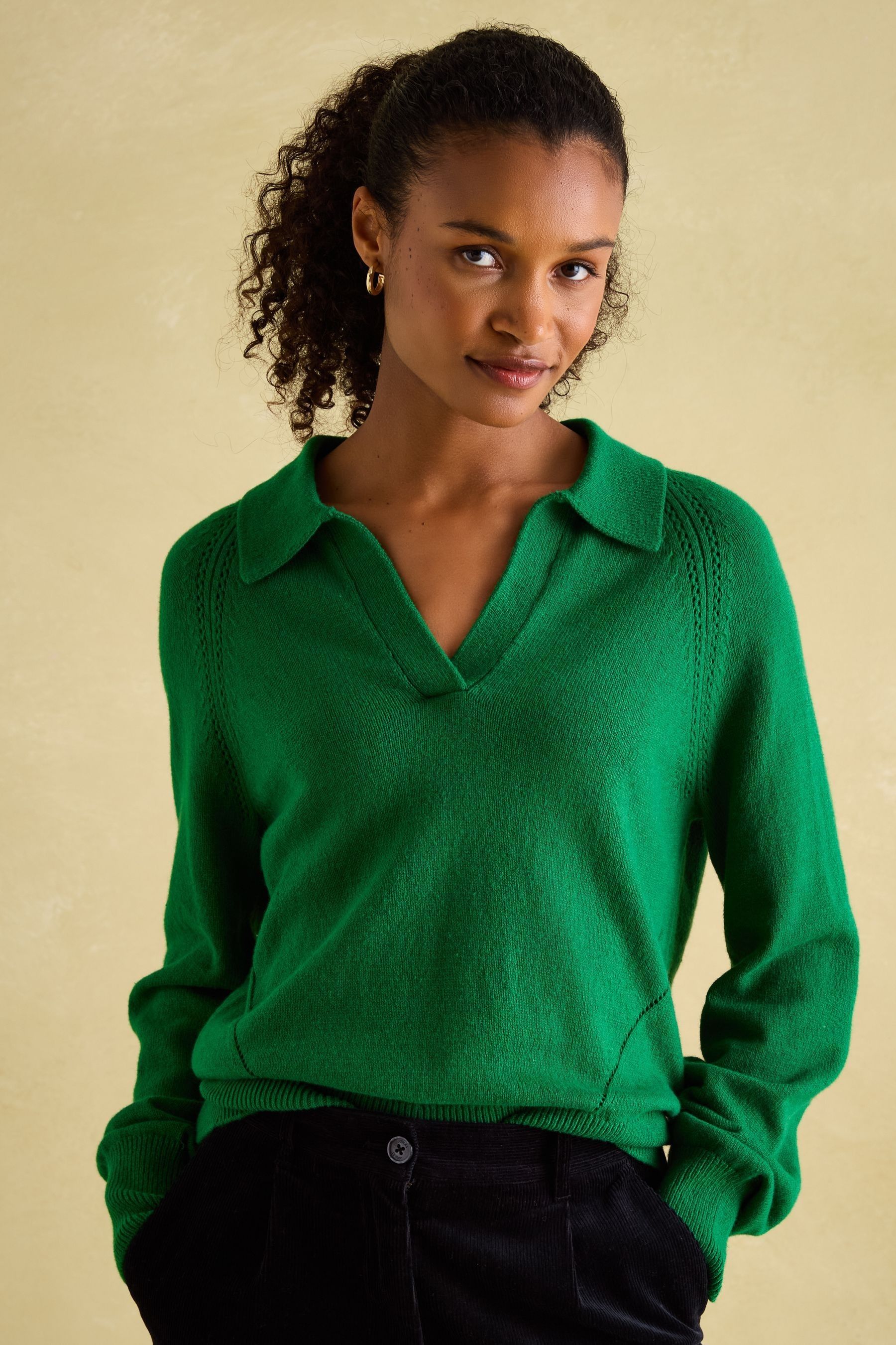 Buy Joules Mia Green Pointelle Jumper with Open Collar from Next Luxembourg