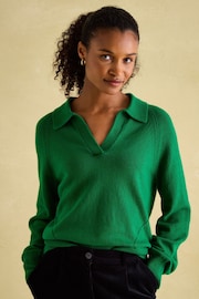 Joules Mia Green Pointelle Jumper with Open Collar - Image 1 of 7