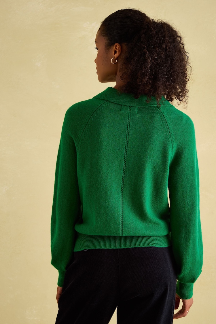 Joules Mia Green Pointelle Jumper with Open Collar - Image 2 of 7