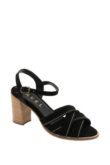 Ravel Black Block Heel Suede Leather Sandals