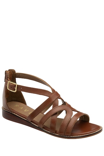 Ravel Brown Leather Sandal On A Low Wedge Unit