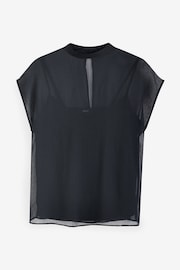 Black Sheer Layer Cap Sleeve Top - Image 5 of 5