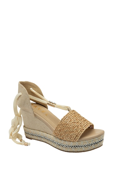 Ravel Natural Hesian Wedge Sandals With Tie Up Lace