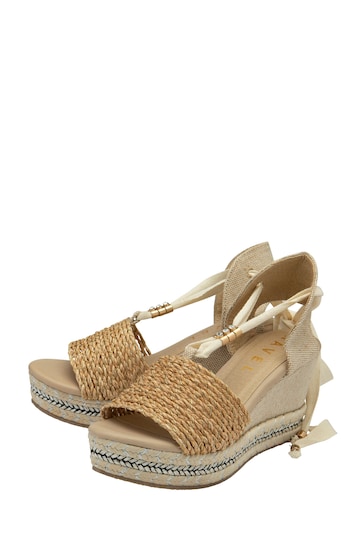 Ravel Natural Hesian Wedge Sandals With Tie Up Lace