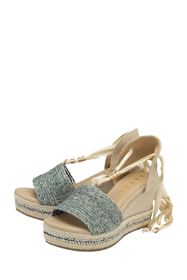 Ravel Blue Hesian Wedge Sandals With Tie Up Lace
