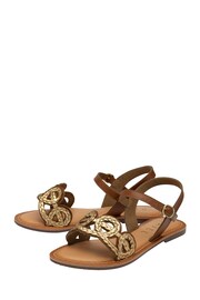 Ravel Brown Leather Sandals With Woven Trim Detail - Image 2 of 4