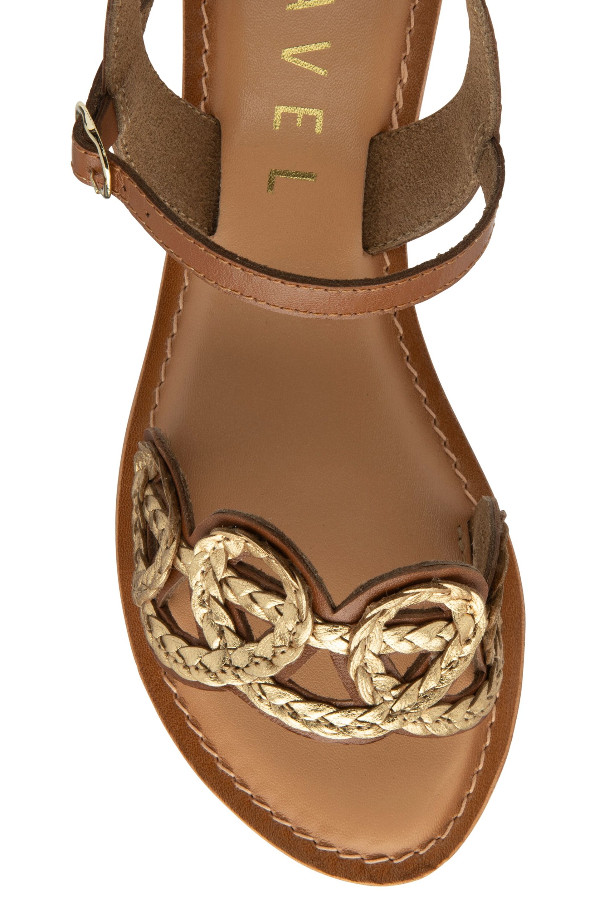 Ravel Brown Leather Sandals With Woven Trim Detail - Image 4 of 4