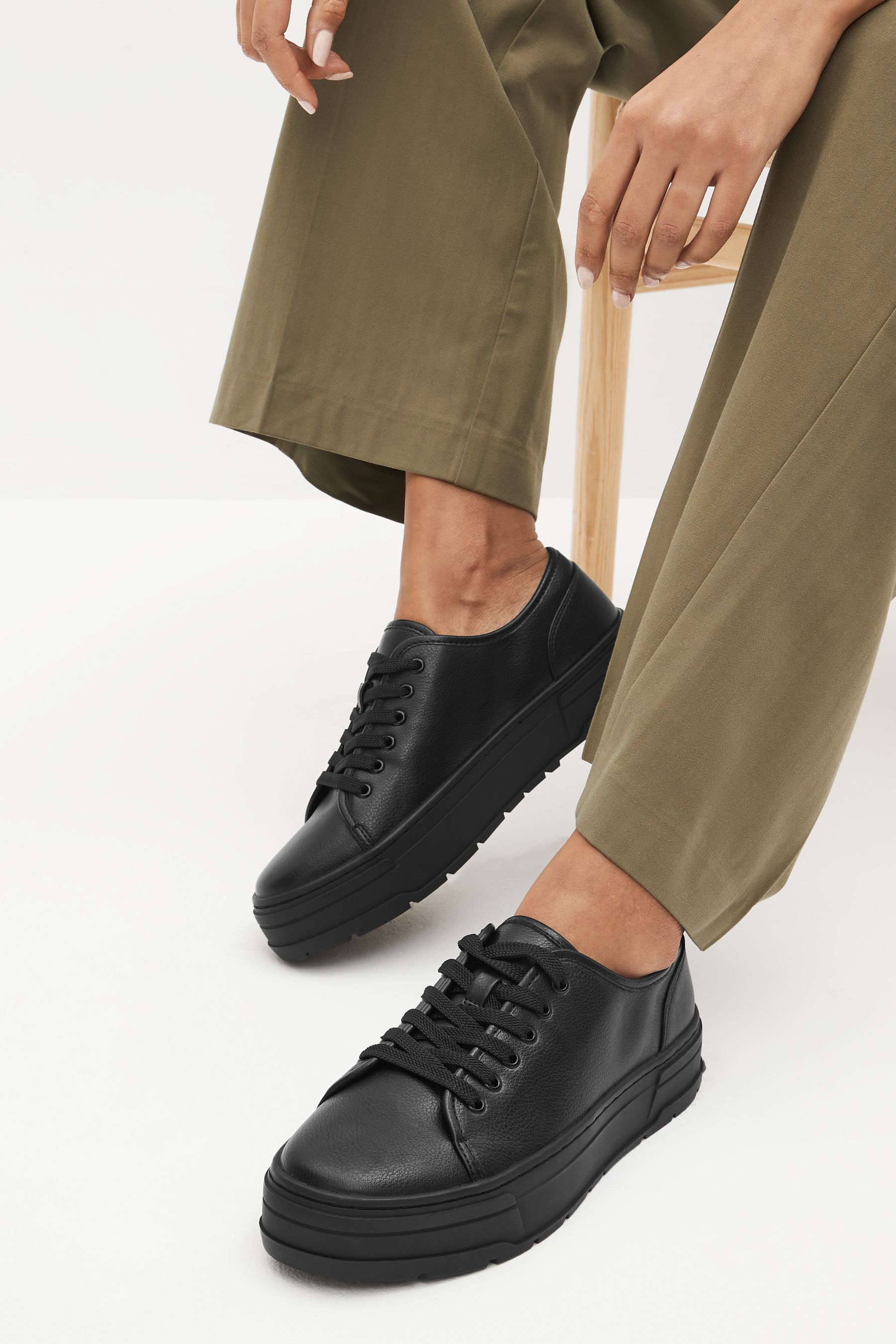 Black Forever Comfort Cleated Sole Chunky Trainers