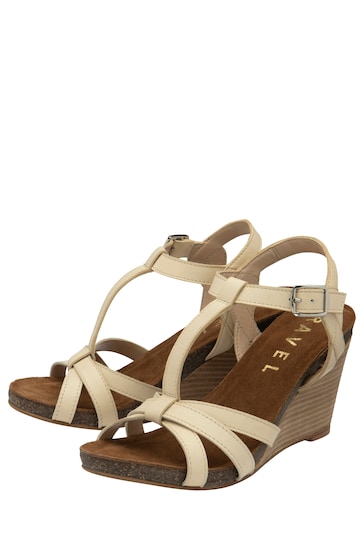 Ravel Cream Leather Wedge Sandals With Strappy Upper