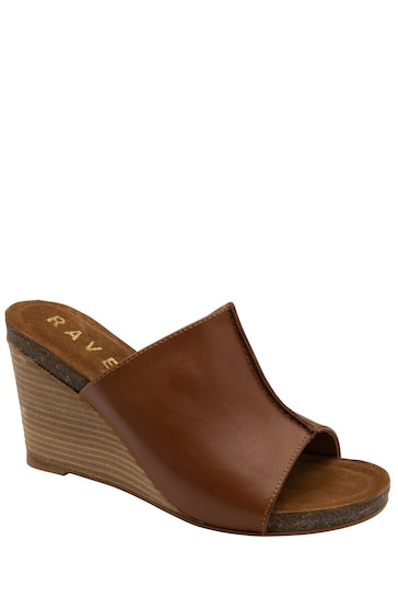Ravel Brown Leather Wedge Mule Sandals