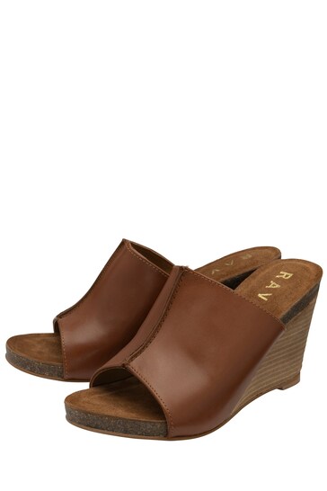 Ravel Brown Leather Wedge Mule Sandals
