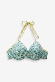 Green/Blue Foil Woodblock Padded Wired Plunge Bikini Top - Image 5 of 6