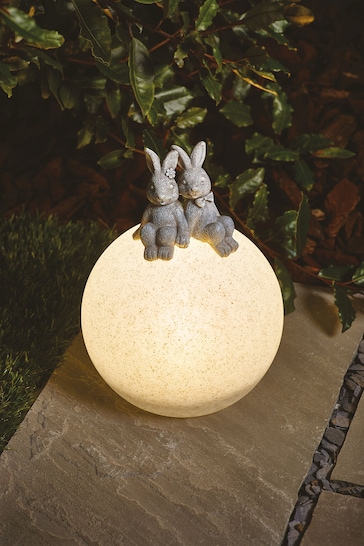 Grey Large Playful Rabbits Solar Ball Light