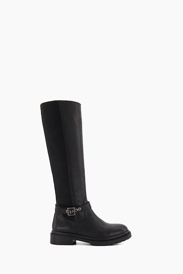 Dune London Black Teller Cleated Buckle Knee High Boots