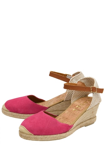 Ravel Pink Suede Leather Espadrilles On A Rope Wedges Unit