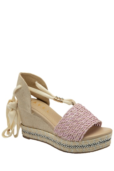 Ravel Pink Hesian Wedge Sandals With Tie Up Lace