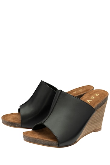 Ravel Black Leather Wedge Mule Sandals