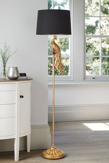 Black/Gold Peacock Floor Lamp