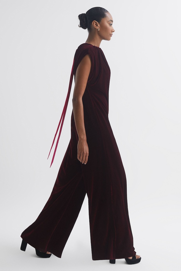 Florere Relaxed Fit Velvet Tie Neck Jumpsuit - Image 1 of 5