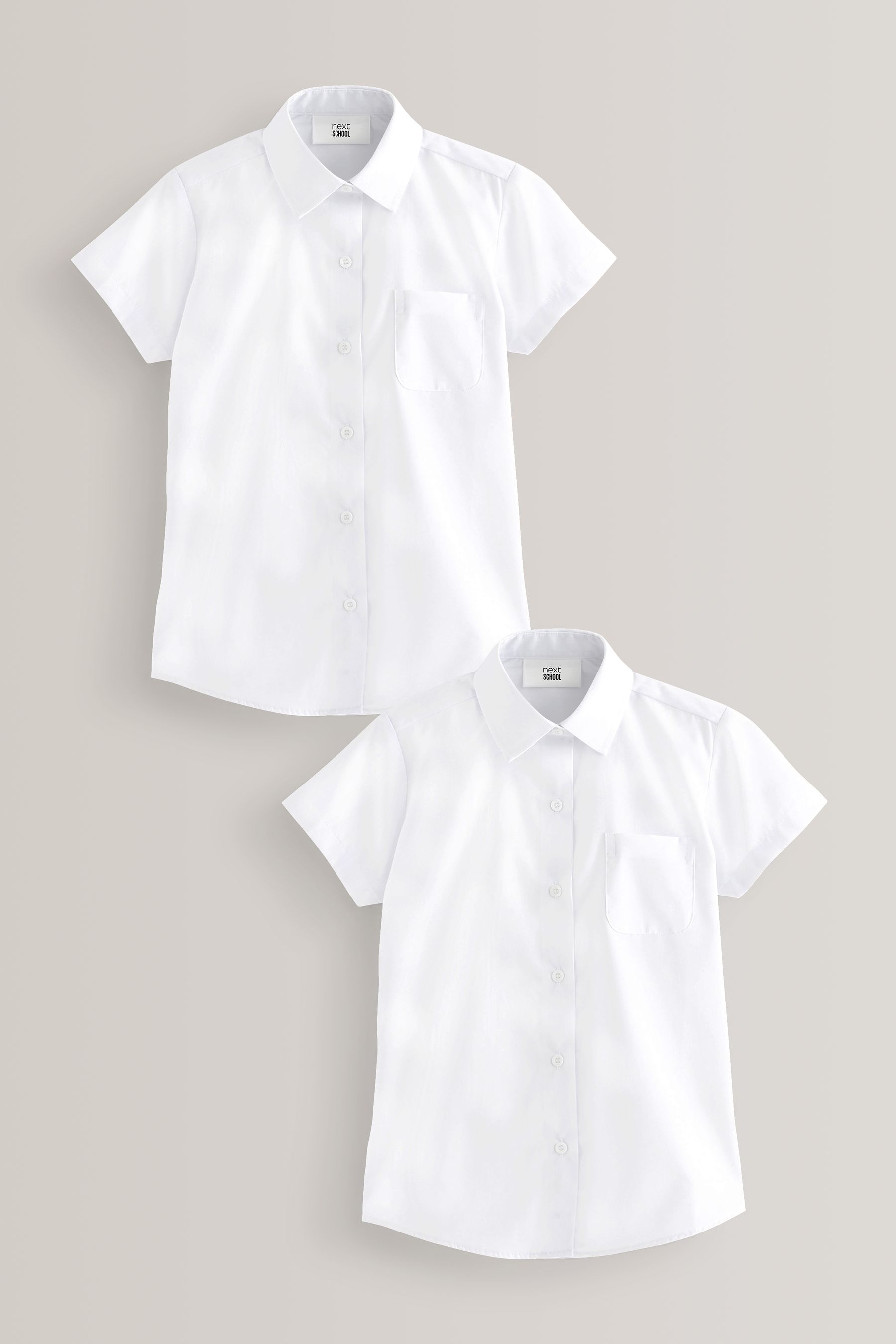 NEXT White Regular Fit 2 Pack Short Sleeve School Shirts 3 18yrs 45years Girls