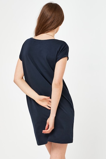 Navy Blue 100% Cotton Relaxed Capped Sleeve Tunic Dress
