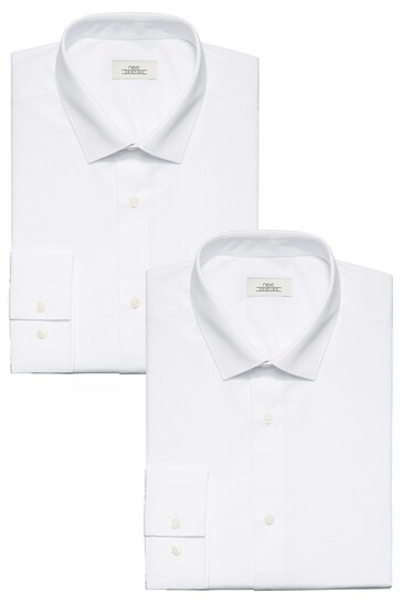 White Slim Fit Easy Care Single Cuff Shirts 2 Pack
