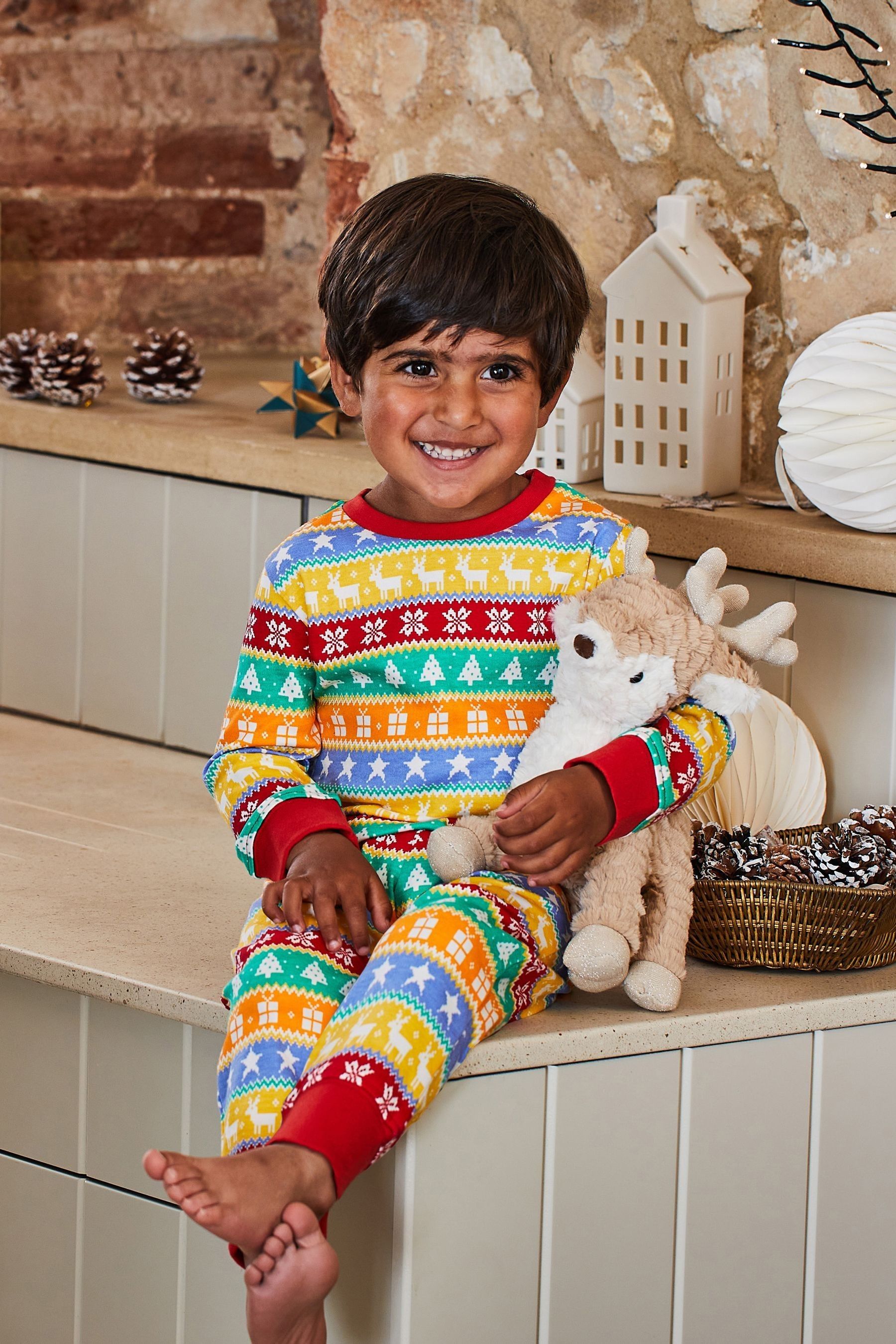 JoJo Maman B b Red Kids Christmas Jersey Pyjamas