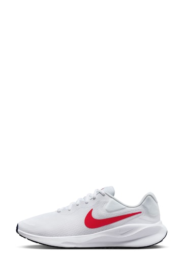 Nike White/Red Regular Fit Revolution 7 Extra Wide Road Running Trainers