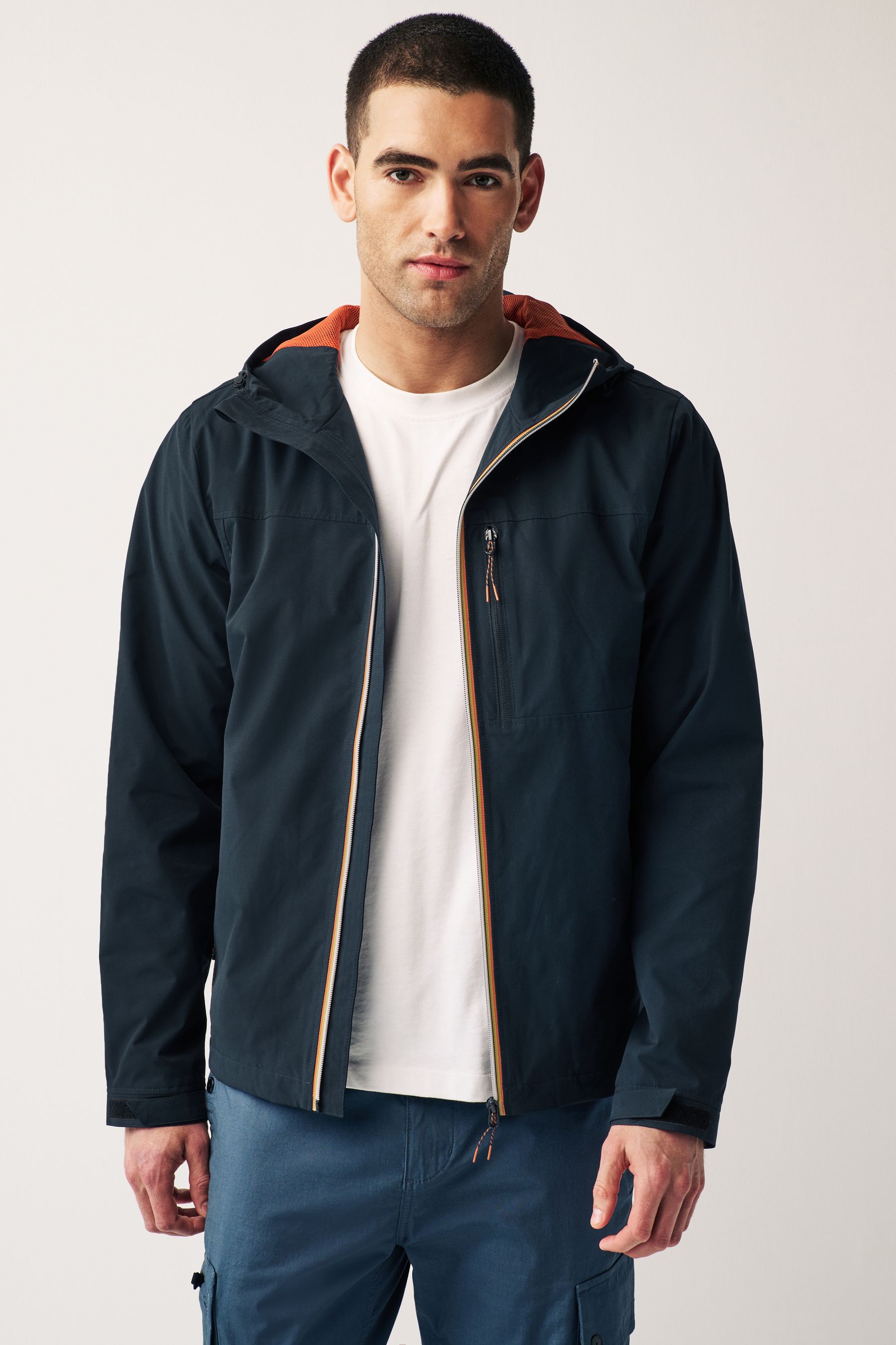 Buy Navy Shower Resistant Pop Zip Hooded Jacket from the Next UK online shop