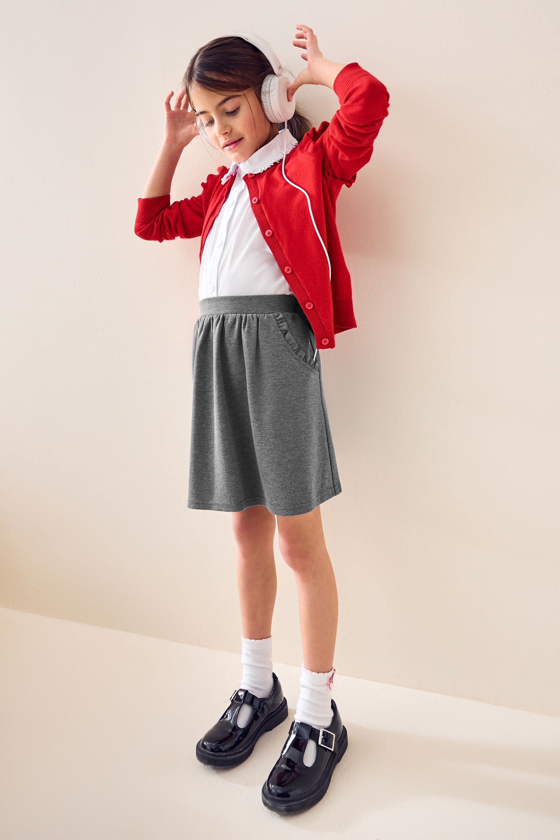Buy Grey Jersey Stretch Frill Pocket Skater School Skirt 3 16yrs