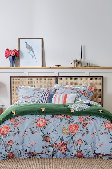 Joules Blue Chinoise Floral Duvet Cover and Pillowcase Set