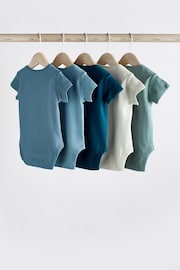 Petrol Blue 5 Pack Plain Baby Bodysuits - Image 4 of 16