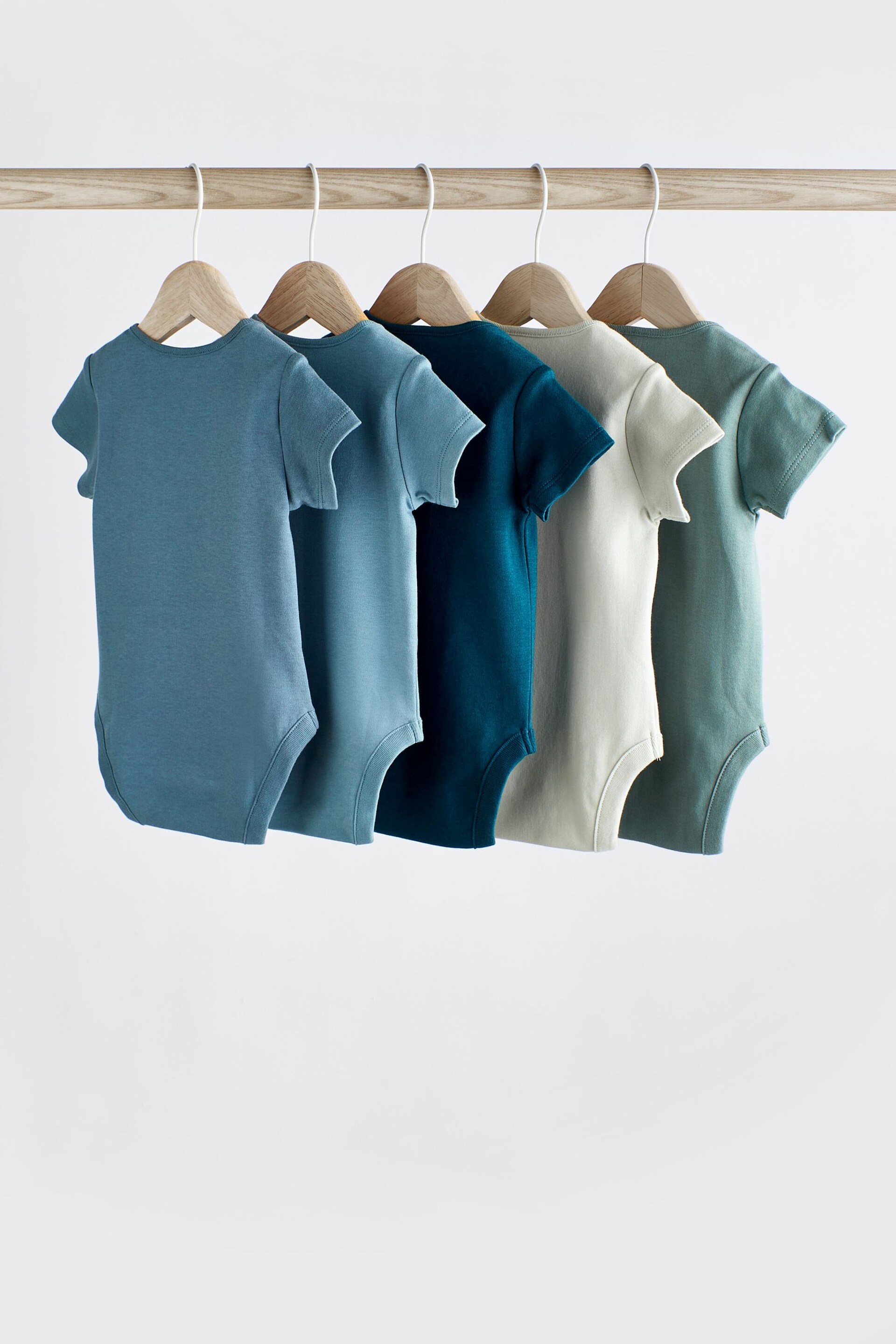 Petrol Blue 5 Pack Plain Baby Bodysuits - Image 4 of 16