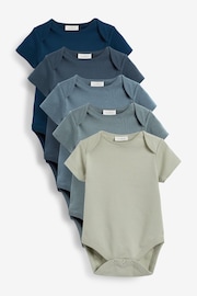 Petrol Blue 5 Pack Plain Baby Bodysuits - Image 5 of 16