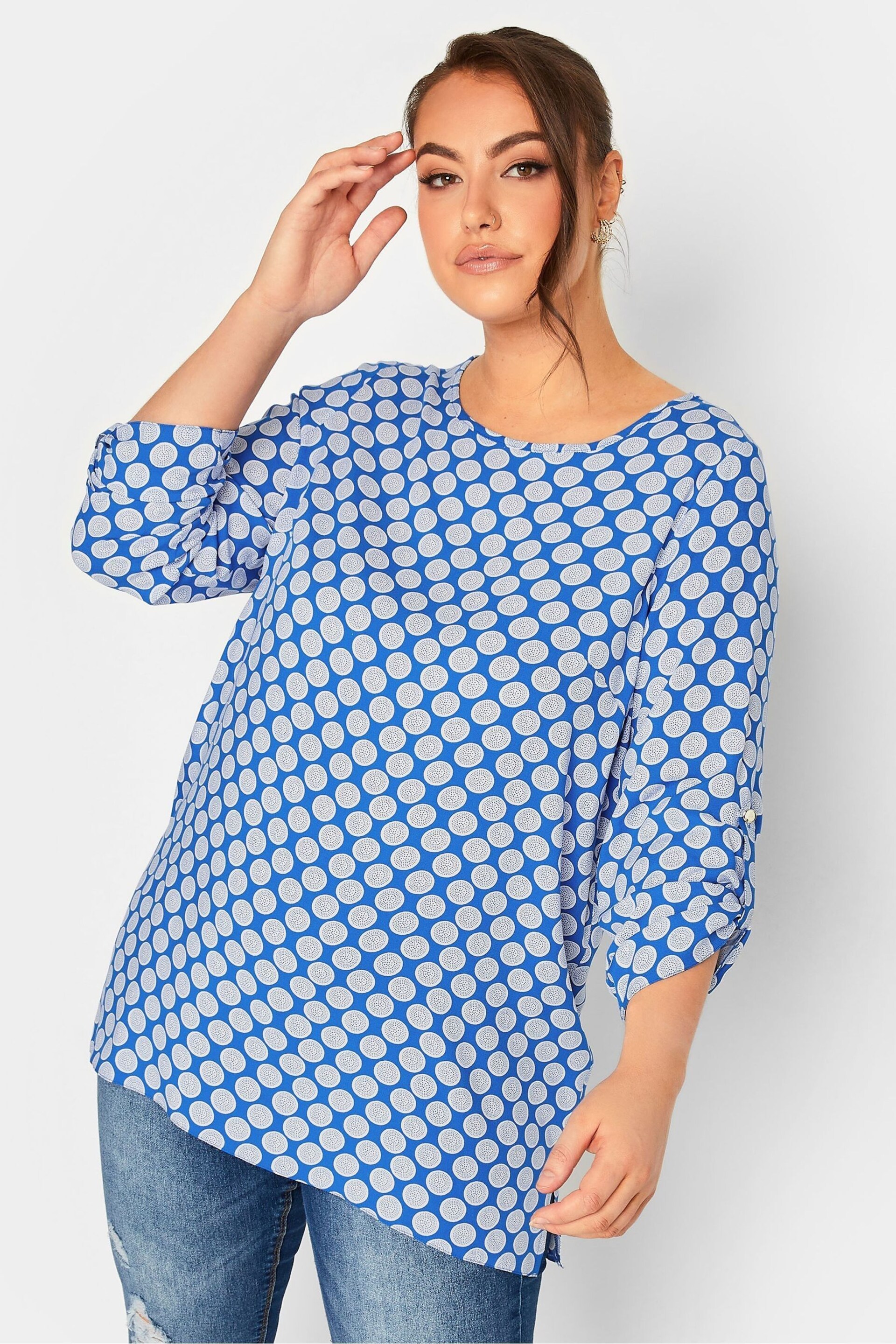 Yours Curve Blue Tab Sleeve Blouse - Image 1 of 4