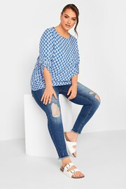 Yours Curve Blue Tab Sleeve Blouse - Image 3 of 4