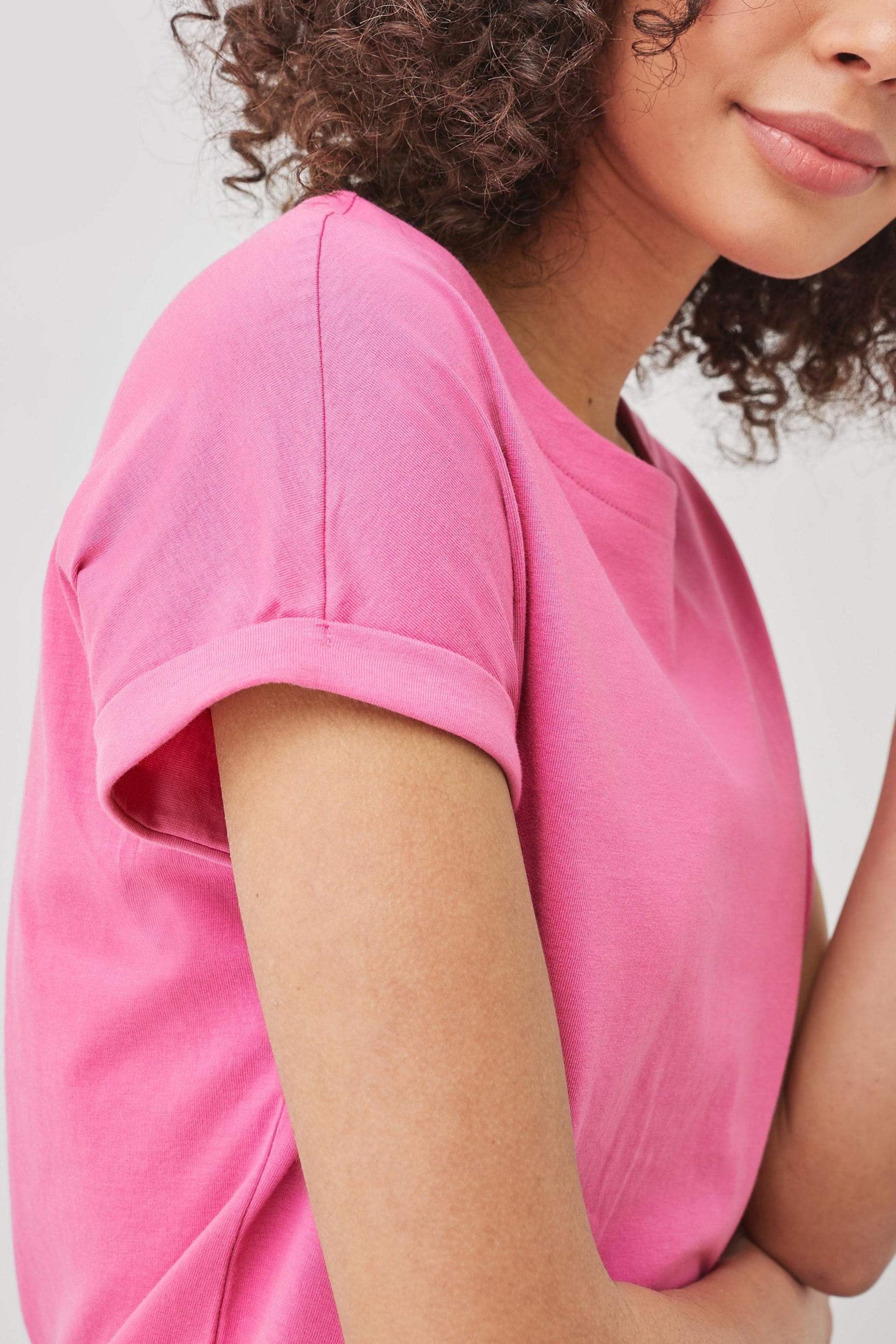 Bright Pink Round Neck Cap Sleeve T-Shirt - Image 3 of 4