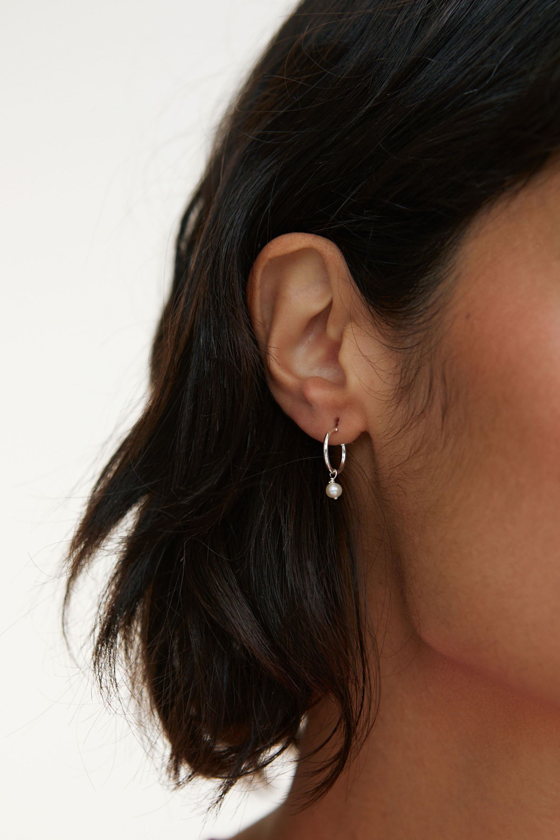 Buy Oliver Bonas White Nou Freshwater Pearl Silver Plated Hoop Earrings from the Next UK online shop